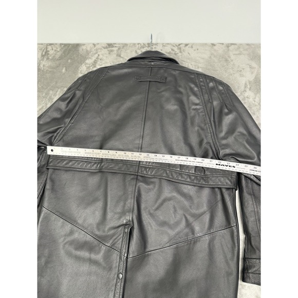 Vintage Wilsons Black Leather Jacket Mens Large L Field Overcoat 90s Y2K Read - Picture 7 of 11